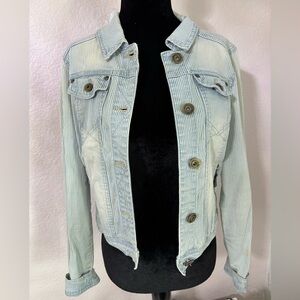 Jou Jou Light Blue Striped-Washed Out Jean Jacket (S)